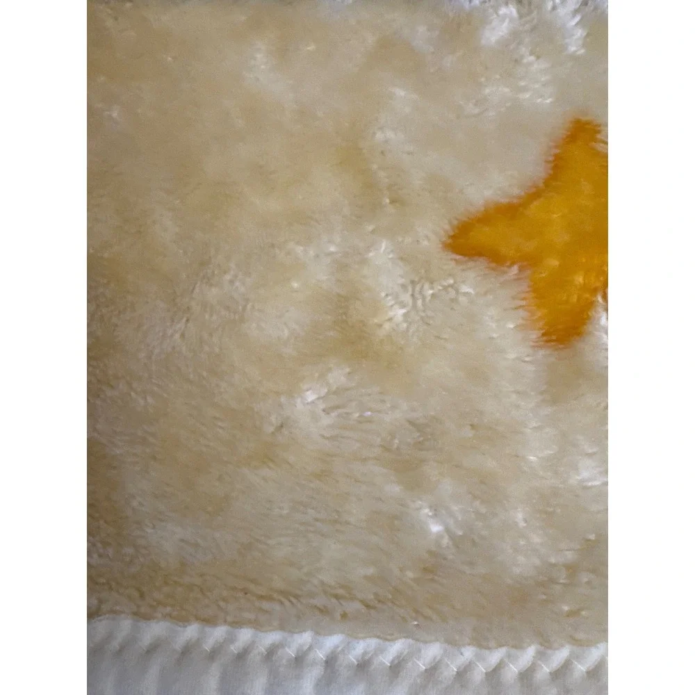 Vintage Style Pegasus Star Clouds Yellow Plush Fleece Baby Blanket 41x49